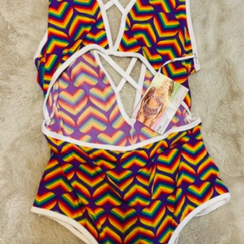 Magic Silk 'Exposed' PRIDE Criss Cross Teddy ~ 1X-3X  NWT